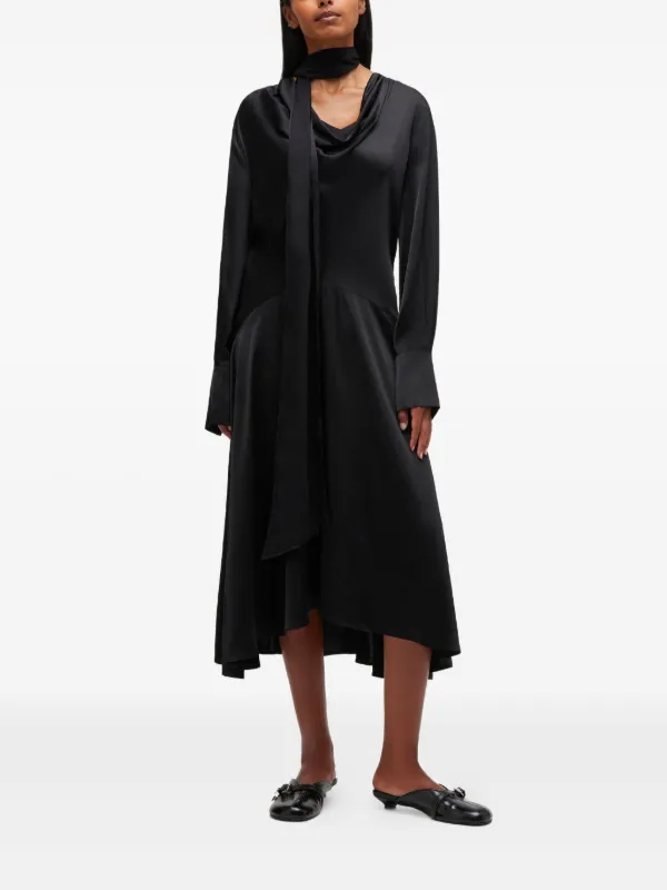 cool black dress Zapakasa Women Black One Shoulder Neck Scarf Long Formal Dress Simple  Mermaid Black Tie Dress main image 0