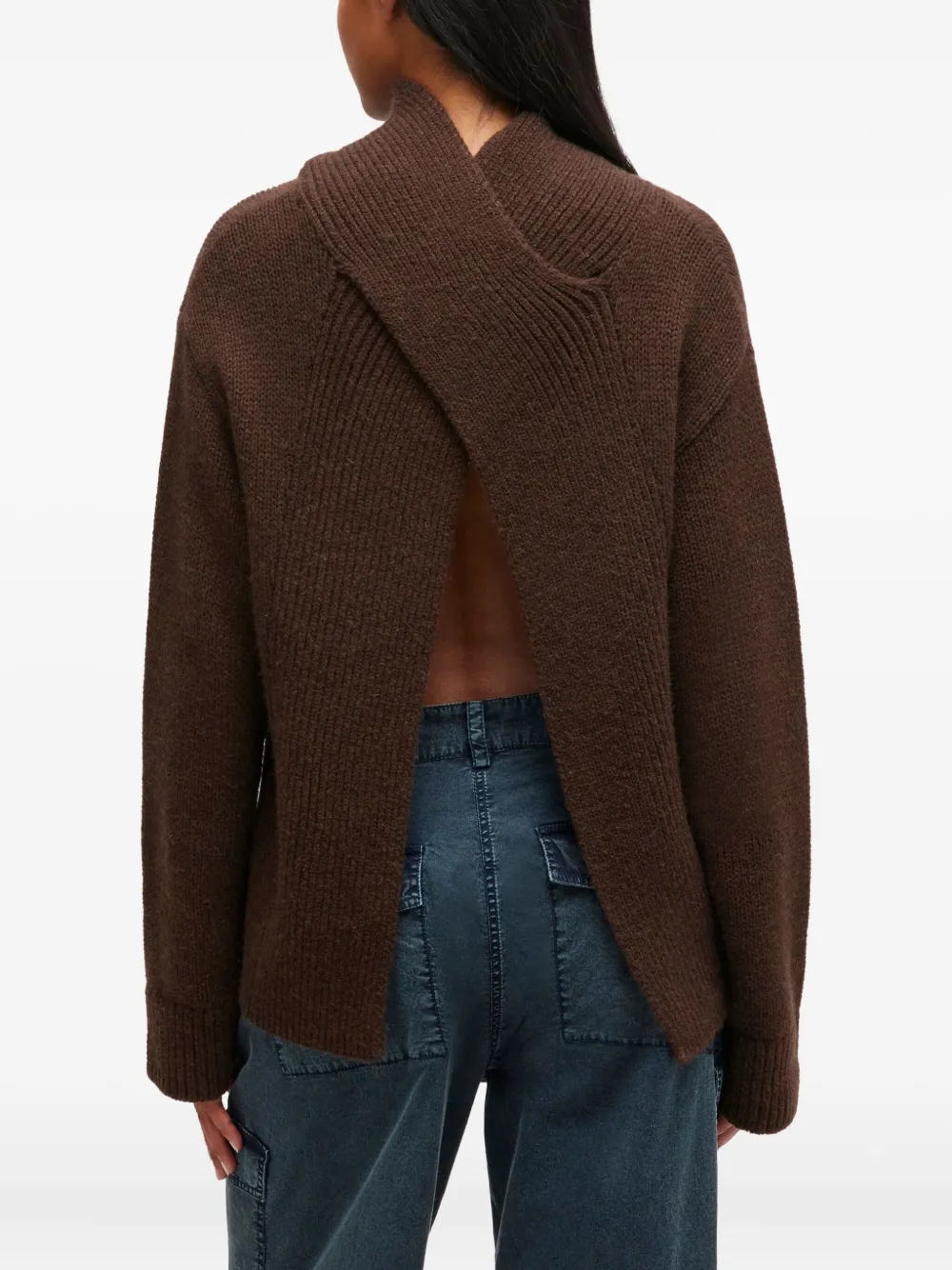 Ganni High-neck Open-back Pullover In Brown