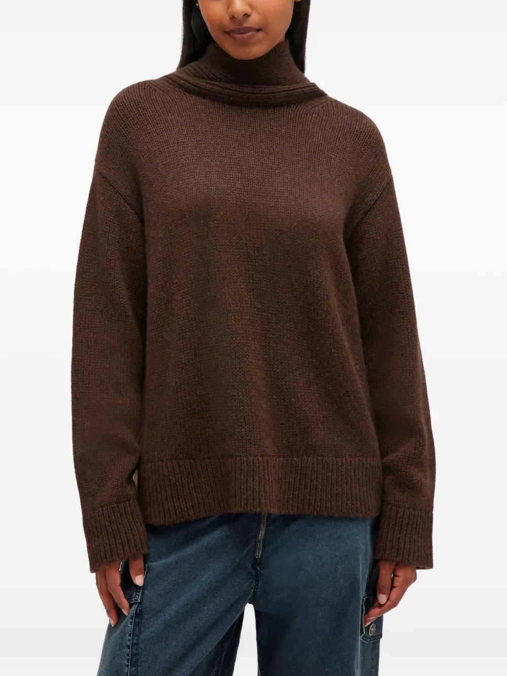 Ganni High-neck Open-back Pullover In Brown