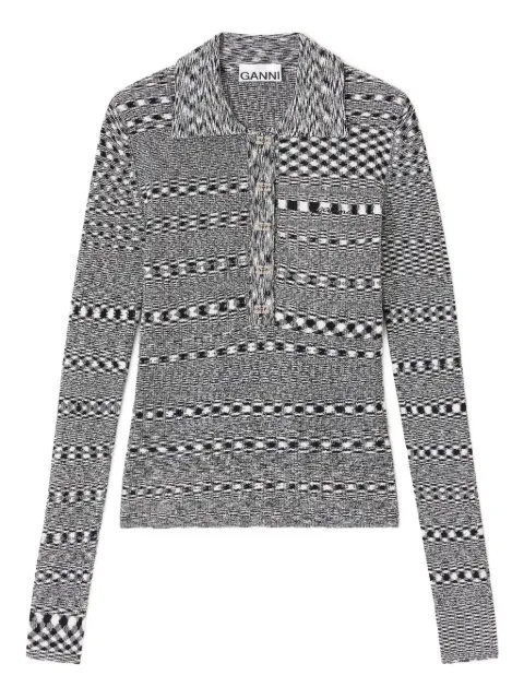 GANNI space-dye check polo neck top