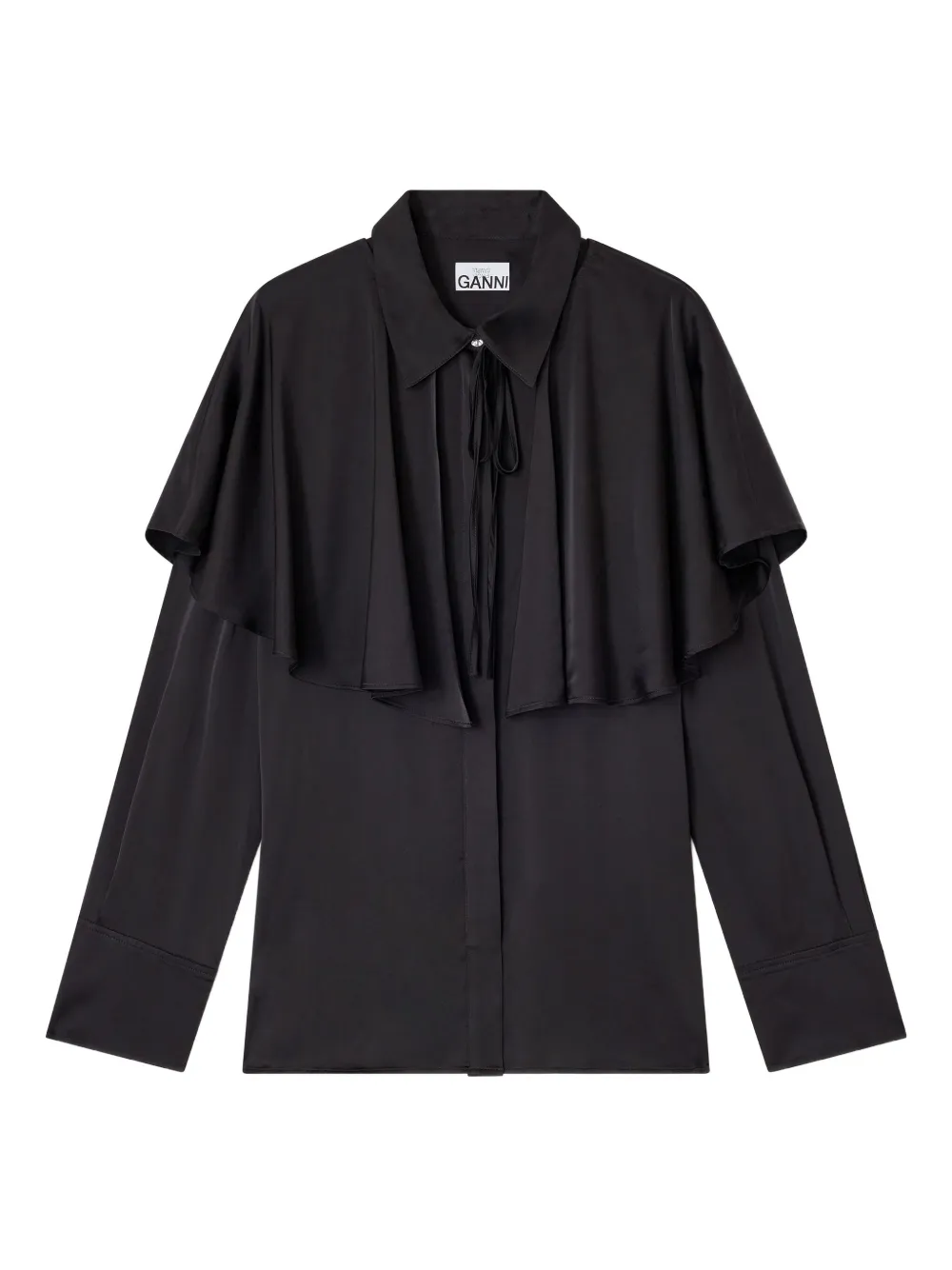 GANNI cape-detail satin shirt | Black | Image 1