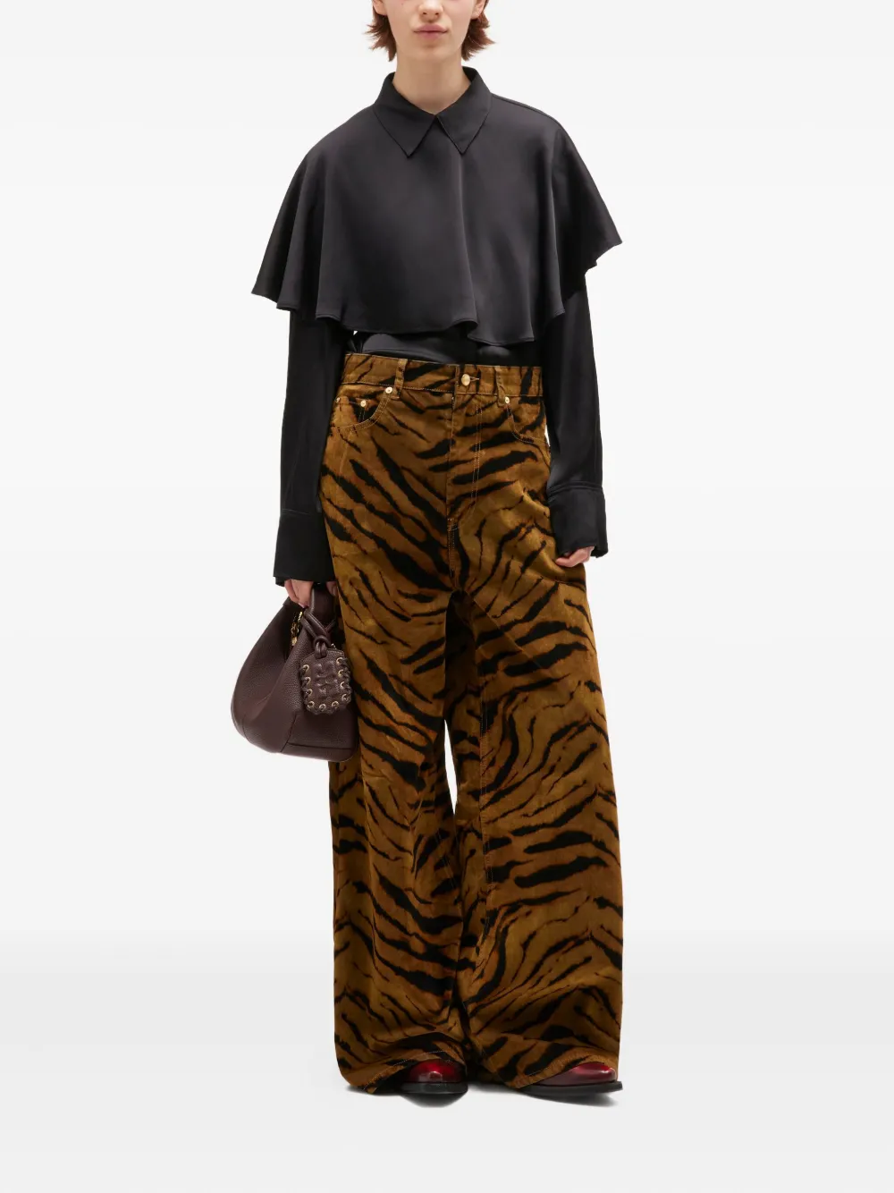 GANNI Satijnen blouse met capedetail - Zwart