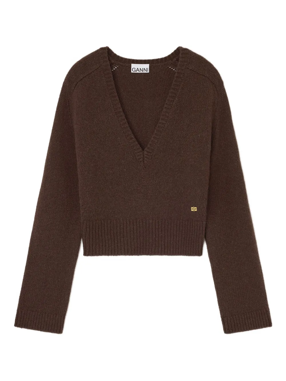 GANNI wool yak mix V-neck knit | Brown | Image 1