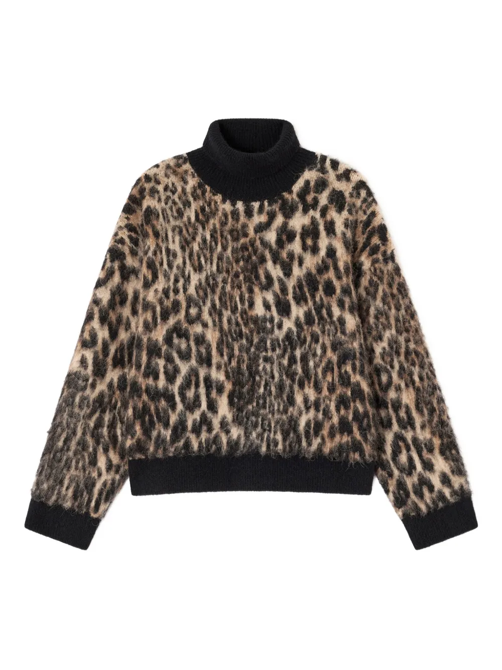 Ganni Leopard-print Turtleneck Sweater In Neutral