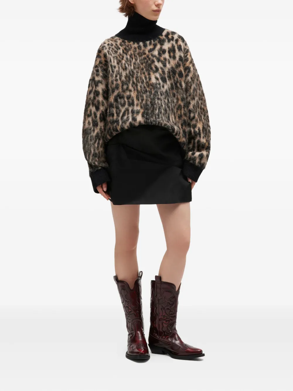 Ganni Leopard-print Turtleneck Sweater In Neutral