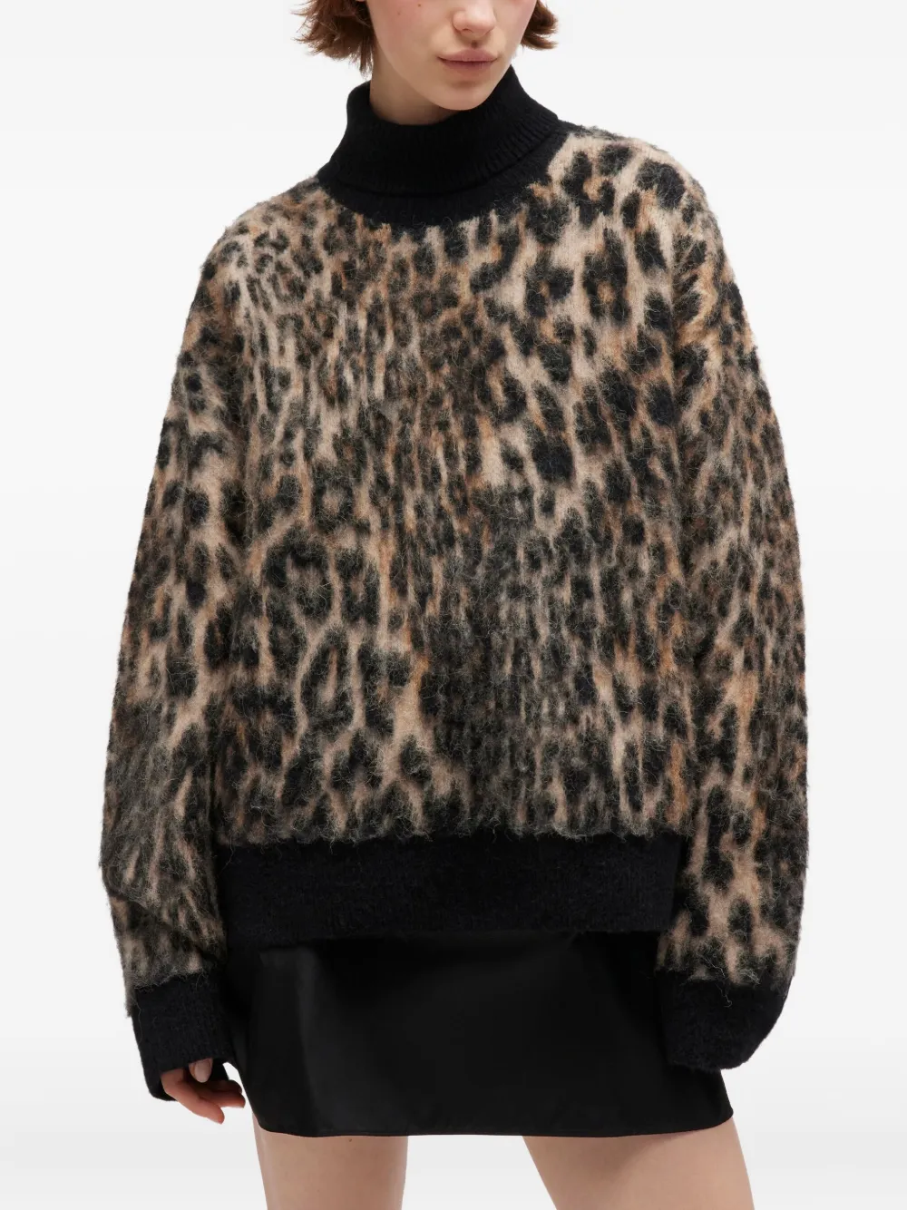 Ganni Leopard-print Turtleneck Sweater In Neutral