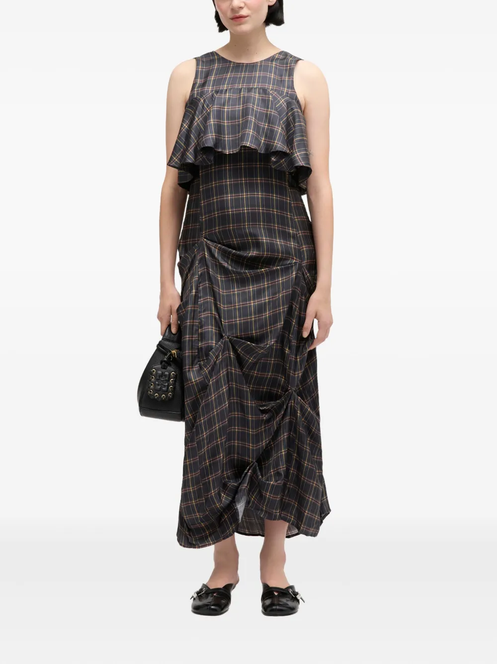 GANNI ruffled checked midi dress | Day Dresses | Image 2
