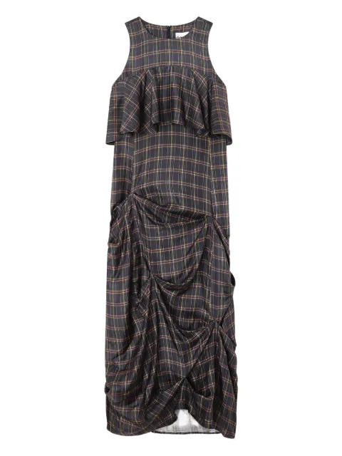 GANNI ruffled checked midi dress