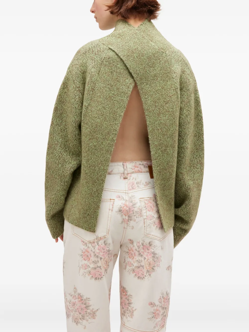 GANNI Geborstelde pullover met hoge hals Groen