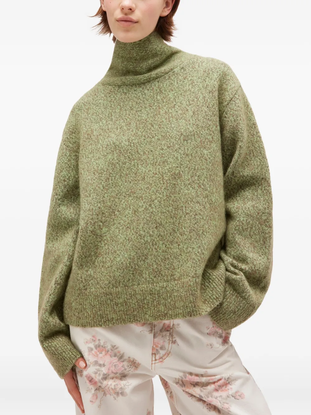 GANNI Geborstelde pullover met hoge hals Groen