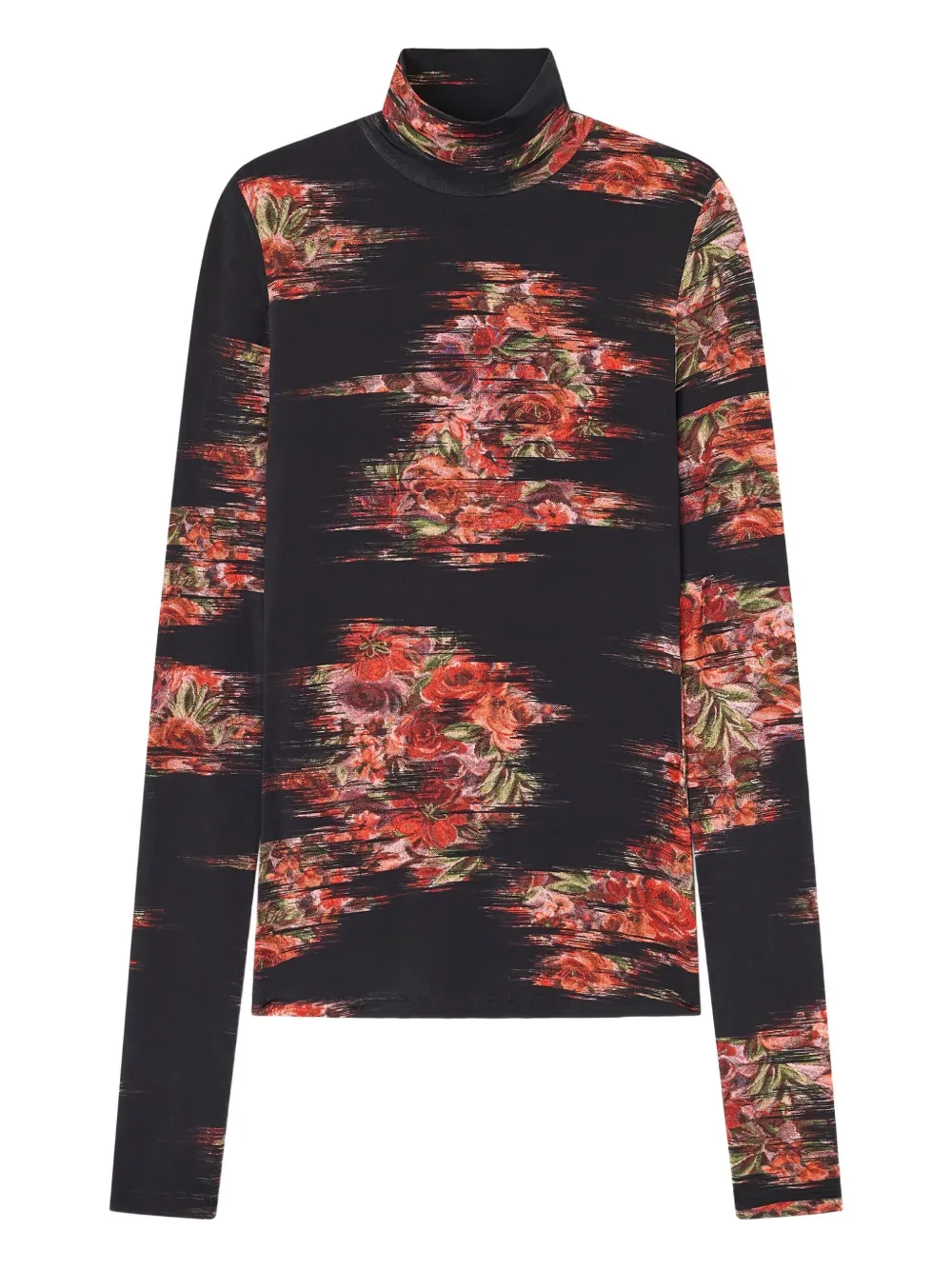 GANNI floral-print turtleneck T-shirt | Black | Image 1