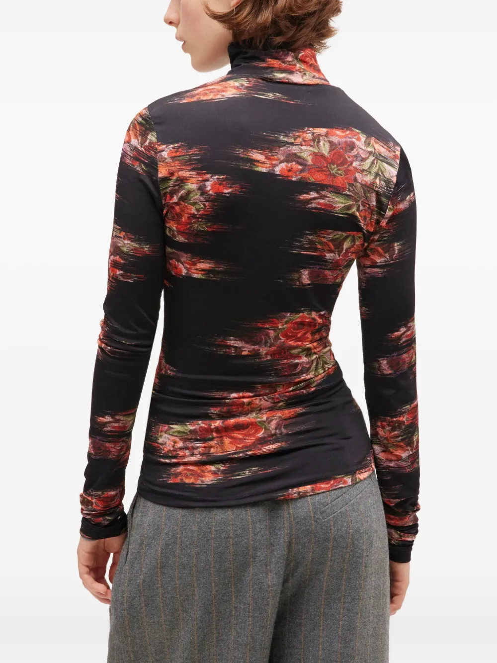 GANNI T-shirt met bloemenprint en col Zwart