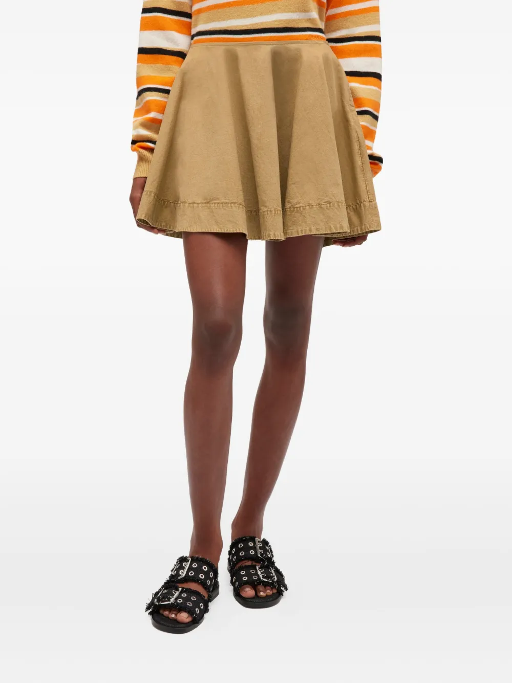Ganni Circle Washed-cotton Mini Skirt In Brown