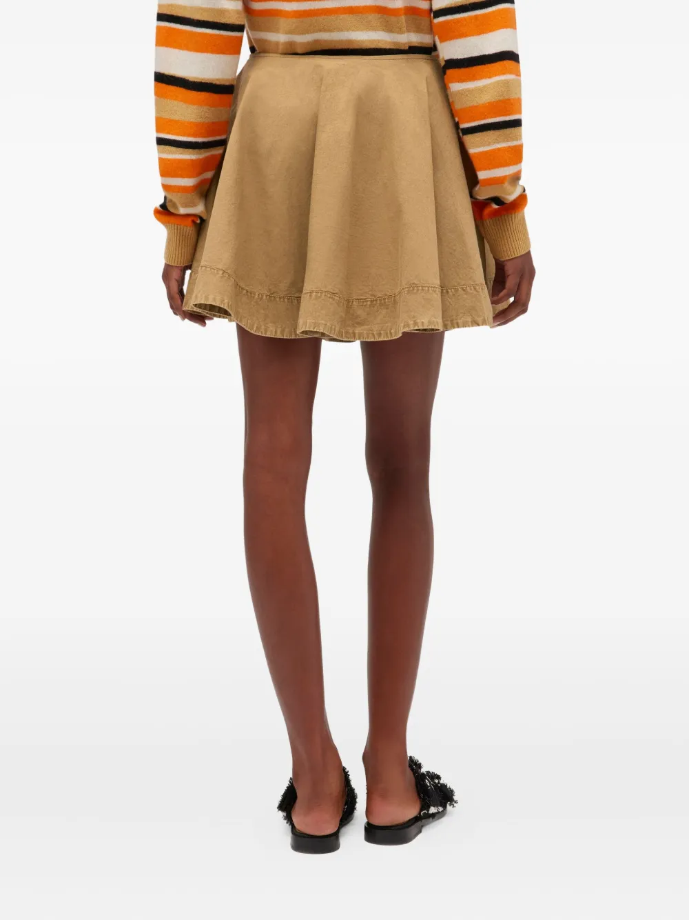 Ganni Circle Washed-cotton Mini Skirt In Brown