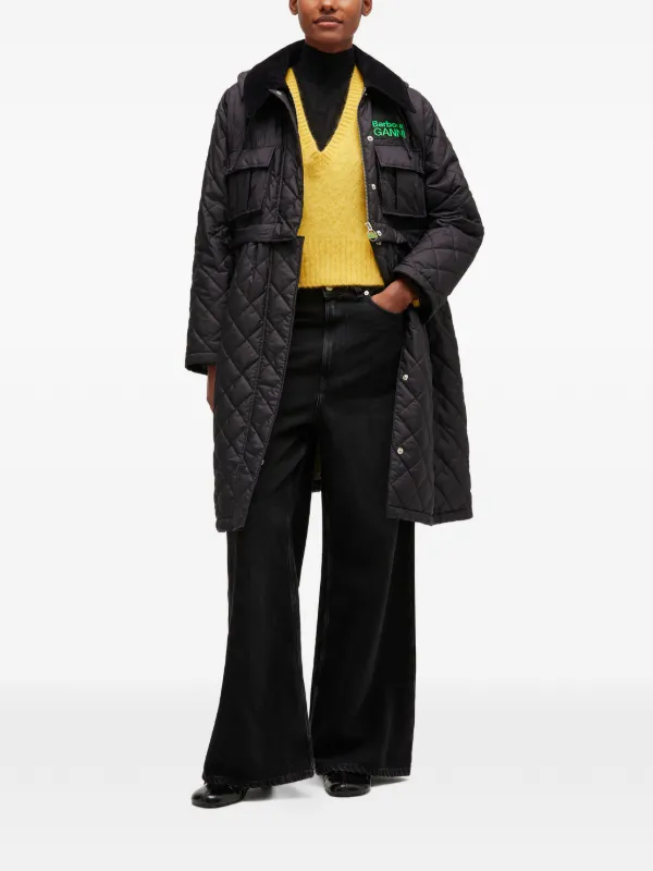 GANNI x Barbour キルティング ペプラムコート | ブラック | FARFETCH JP