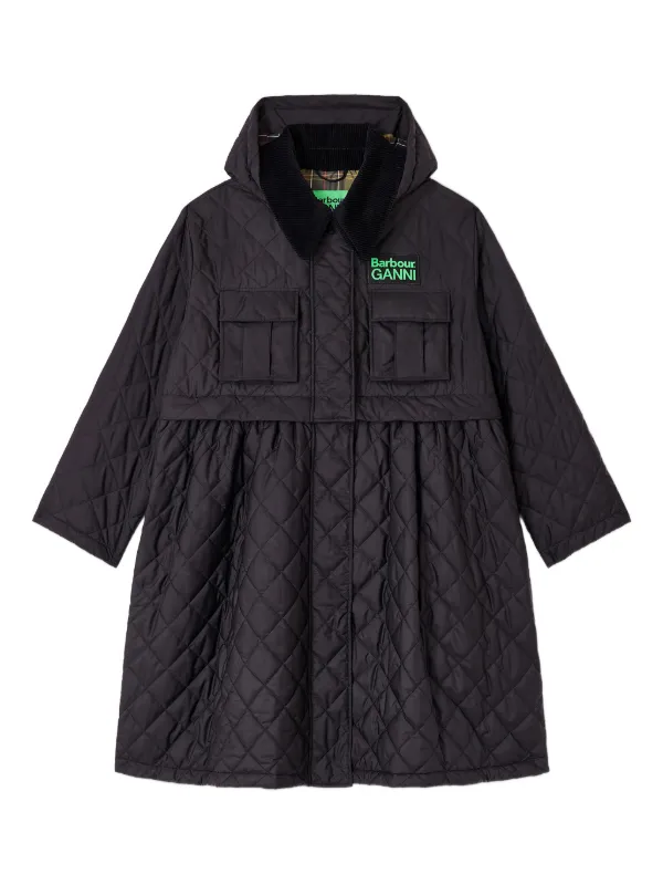 GANNI x Barbour キルティング ペプラムコート | ブラック | FARFETCH JP