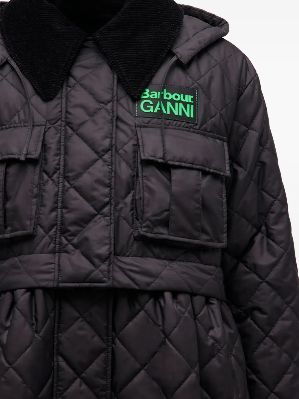 GANNI x Barbour gewatteerde lange jas Zwart