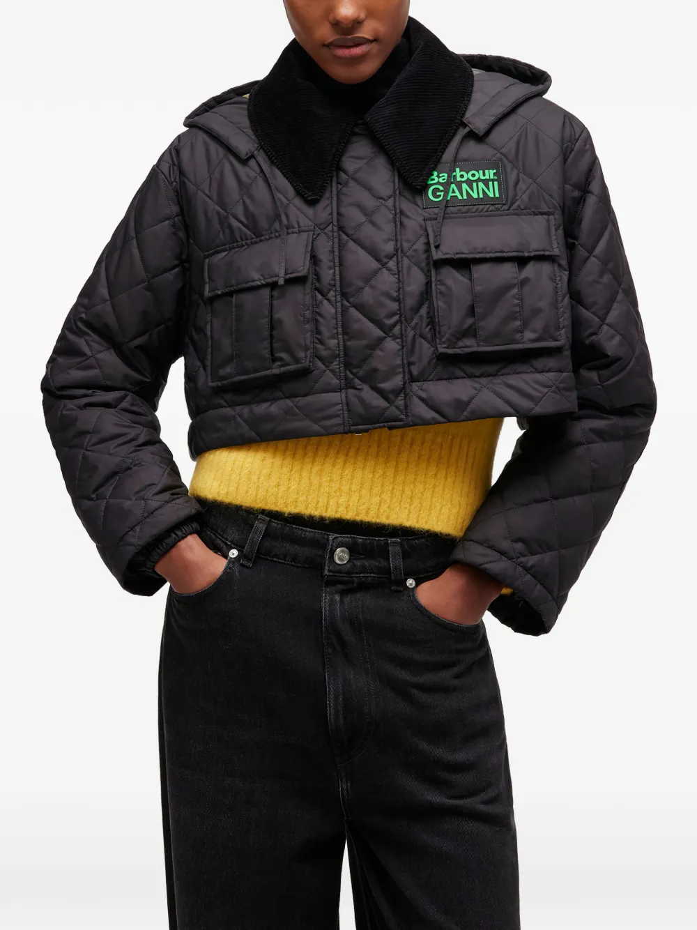 GANNI x Barbour gewatteerde lange jas Zwart