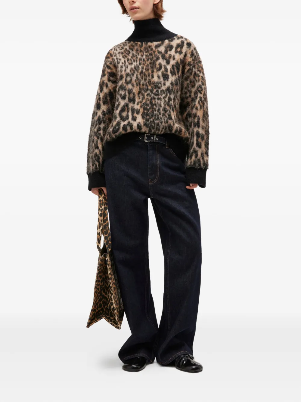 Ganni Open-back Leopard-print Sweater In Black
