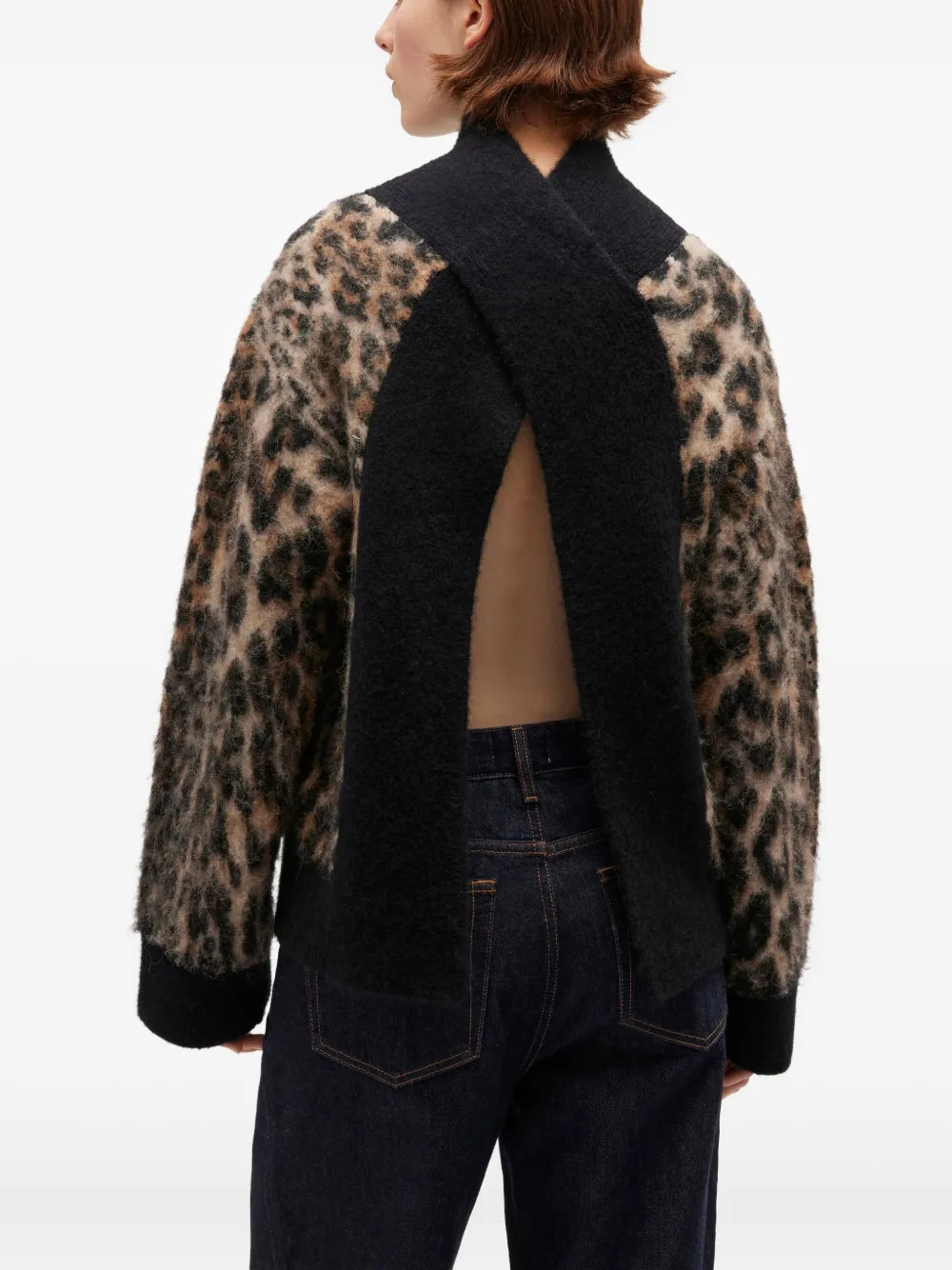 Ganni Open-back Leopard-print Sweater In Black