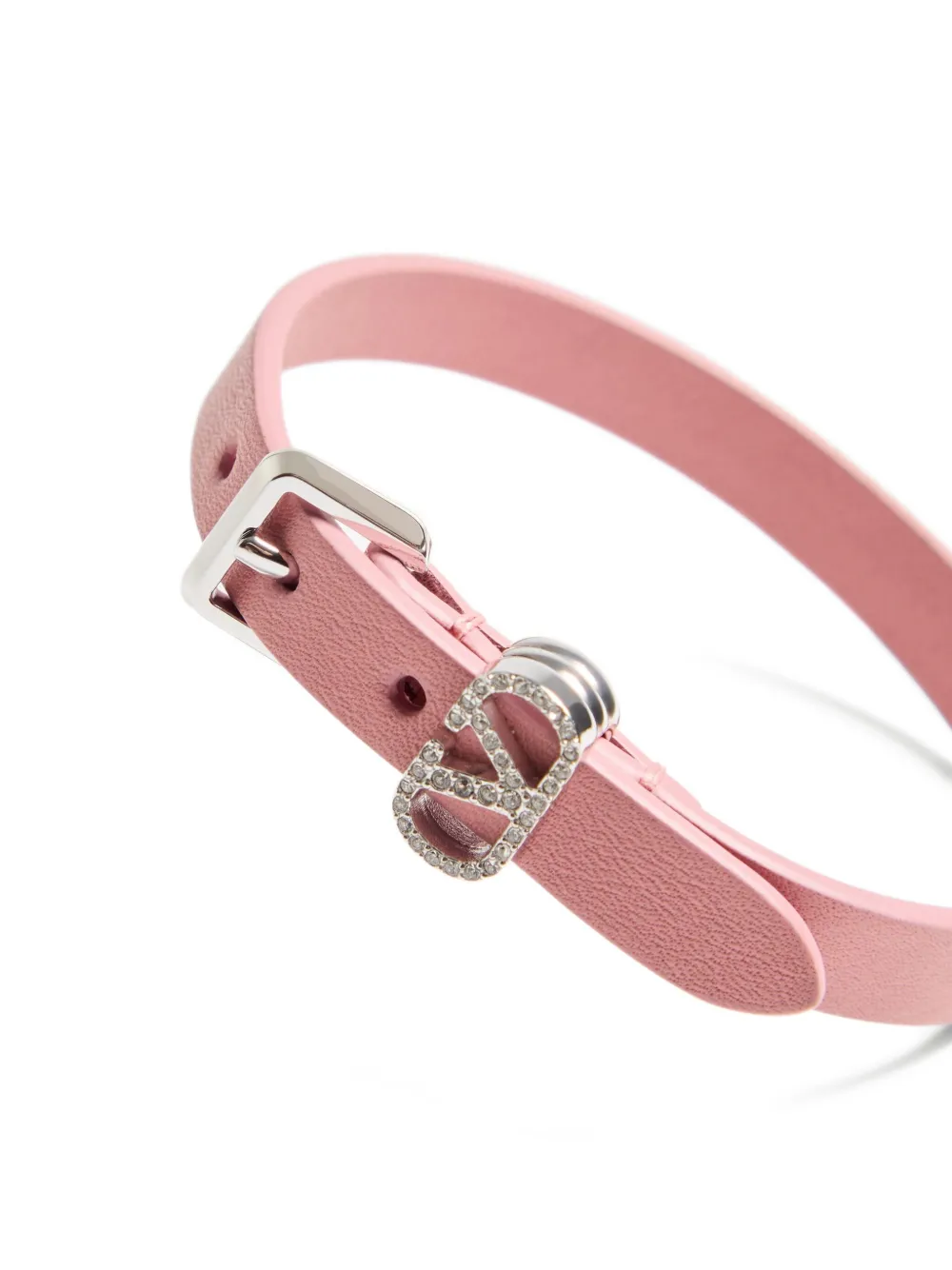 Valentino Garavani Ovalette Bracelet in Leather and Swarovski Crystals in Pink, view 4