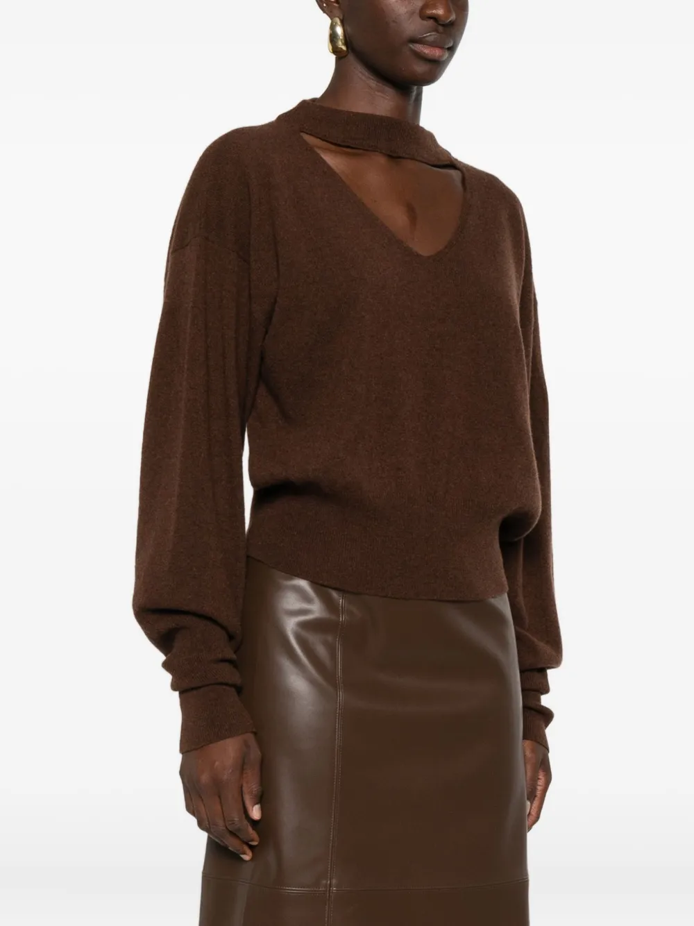 Federica Tosi keyhole-neckline balloon-sleeve sweater Bruin