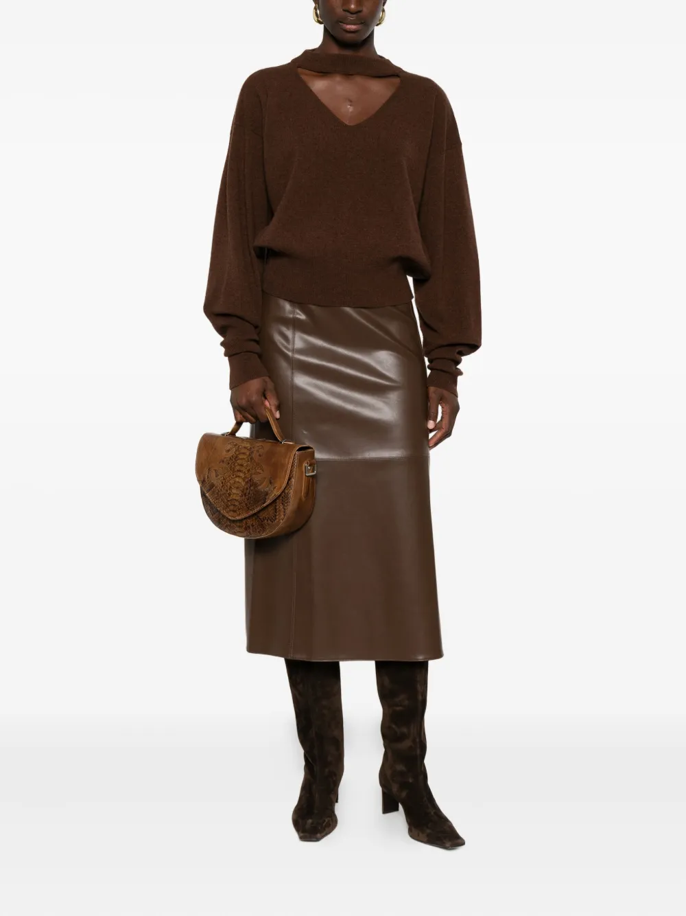 Federica Tosi keyhole-neckline balloon-sleeve sweater Bruin