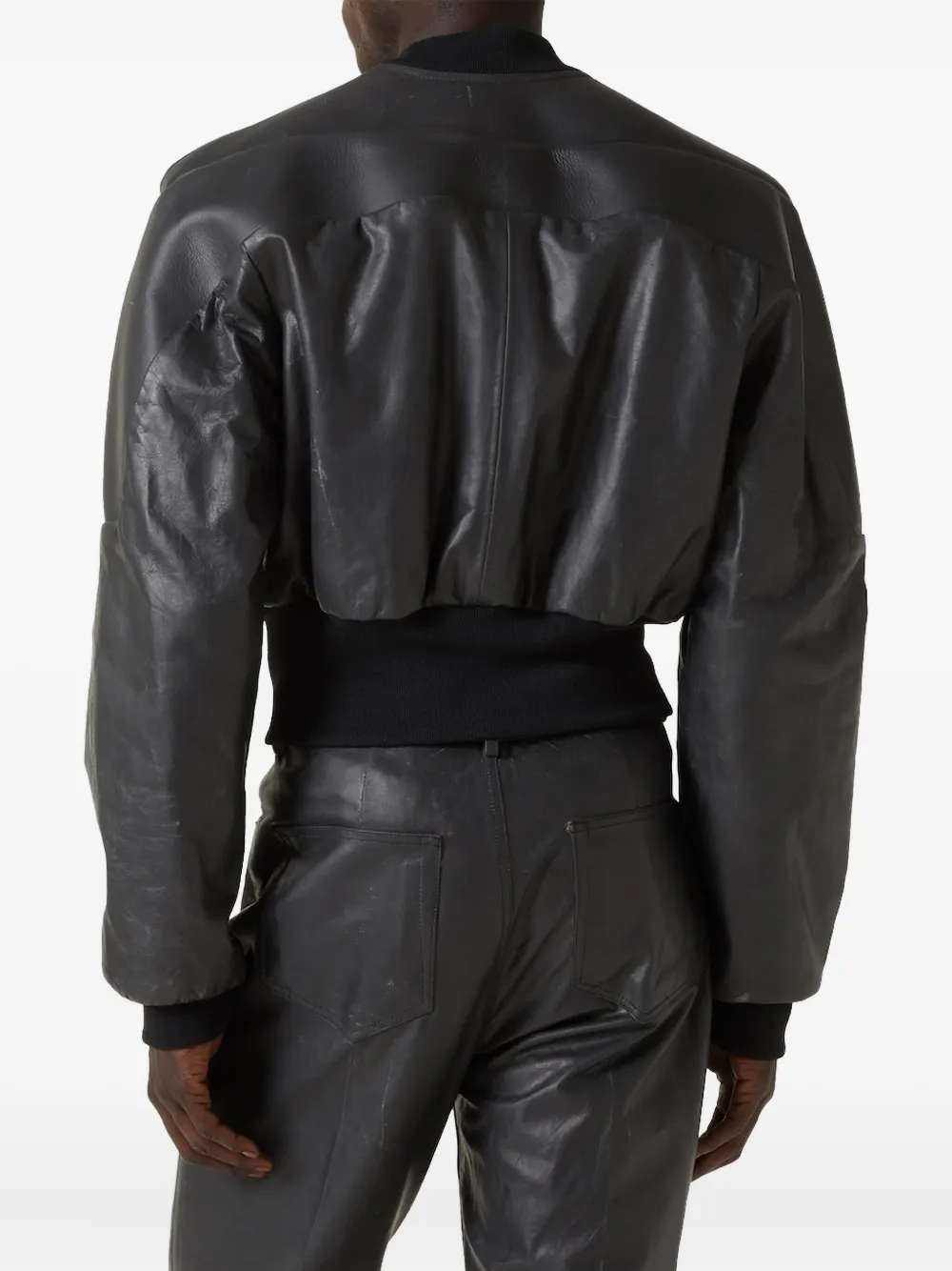 Rick Owens Black Hollywood Girdered Leather Bomber Jacket In Black