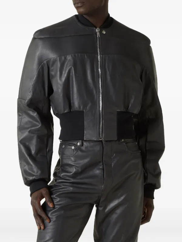 Rick Owens padded-shoulder Leather Bomber Jacket | Black