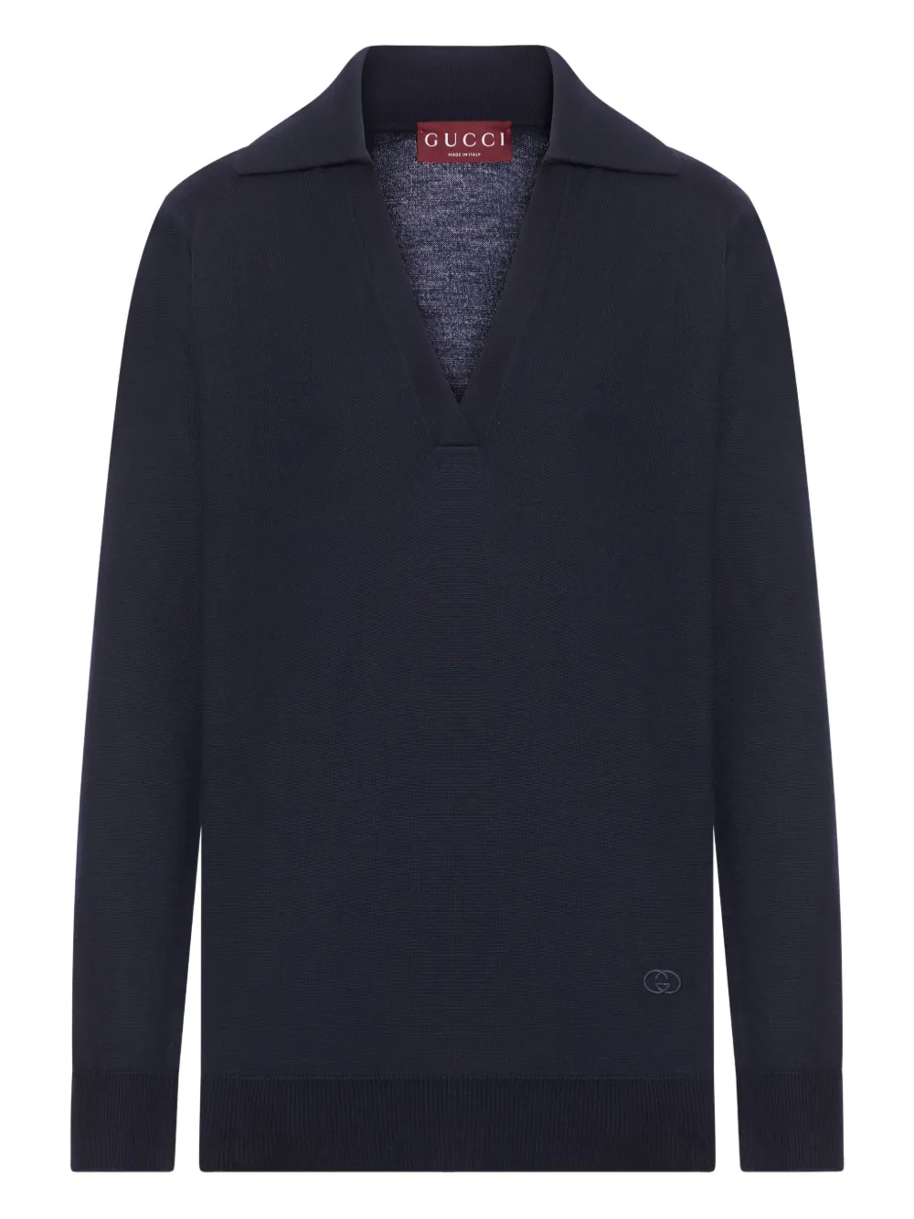 Gucci Lightweight Wool Polo Shirt With Embroidered Logo In Blue