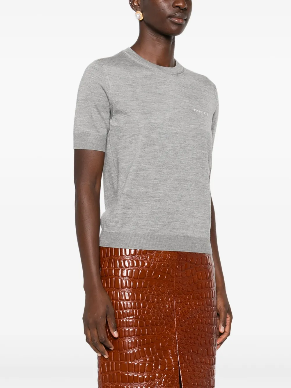 Gucci T-shirt met geborduurd logo Grijs