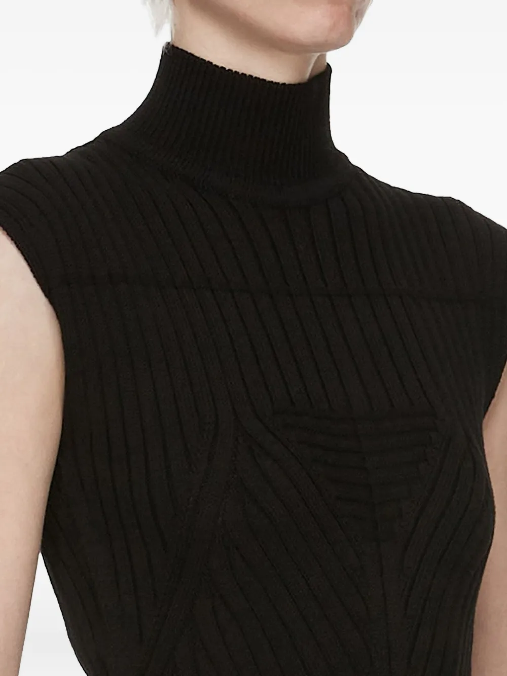 Rick Owens Ribbed Turtleneck Sleeveless Top In Black