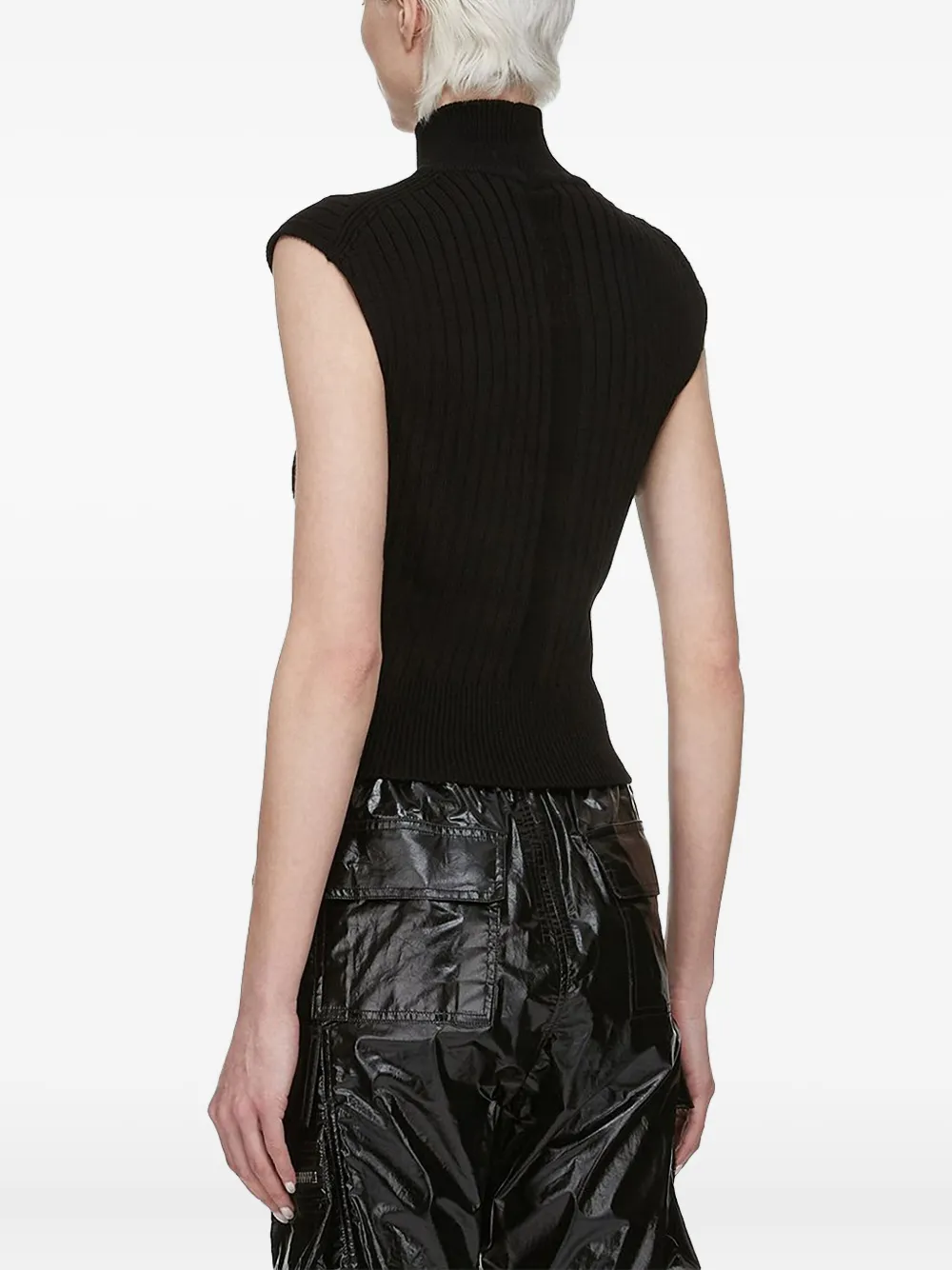 Rick Owens Ribbed Turtleneck Sleeveless Top In Black