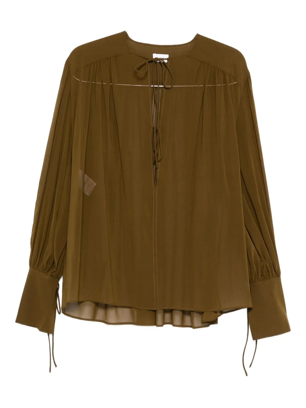 tie-neck gathered blouse