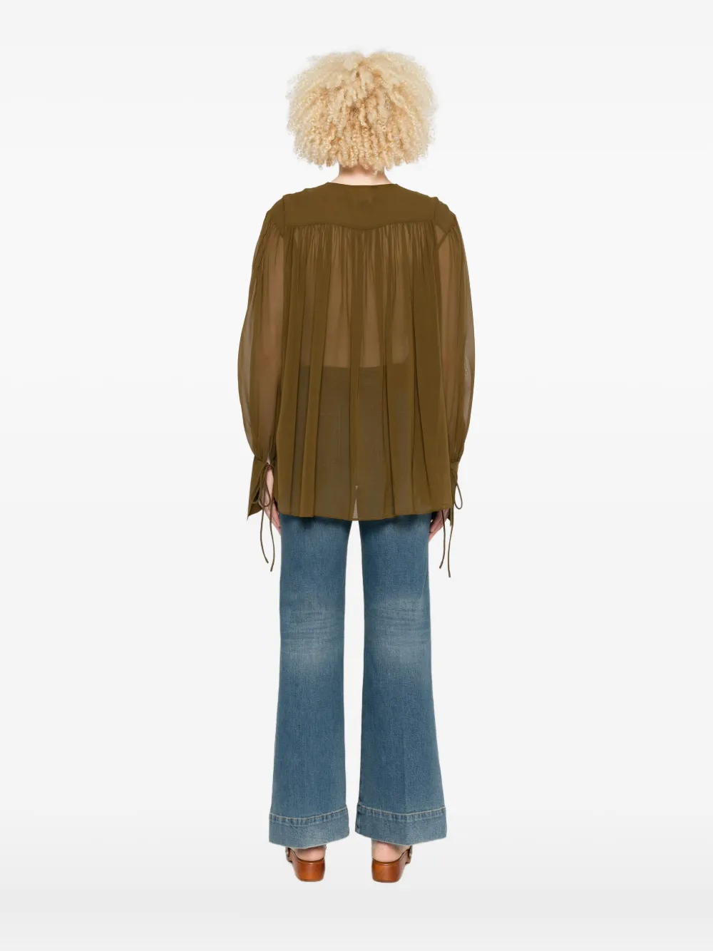 The Andamane Tie-neck Gathered Blouse In Brown