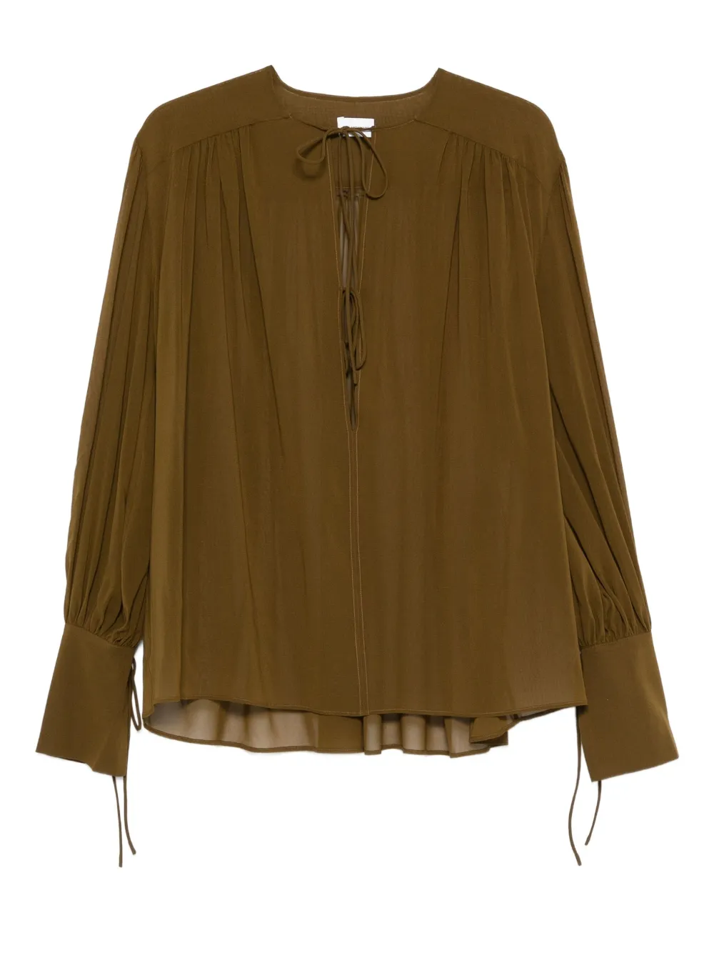 tie-neck gathered blouse
