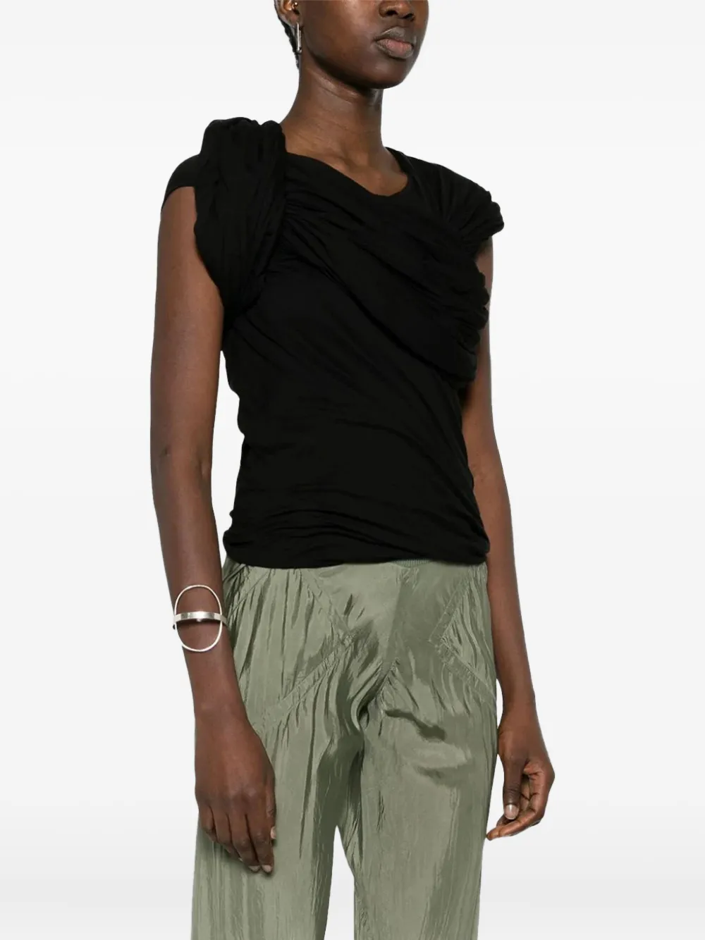 Rick Owens Draped-shoulder Top In Black