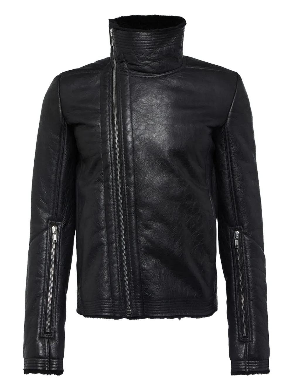 Rick Owens asymmetric-zip shearling jacket | Black | Image 1
