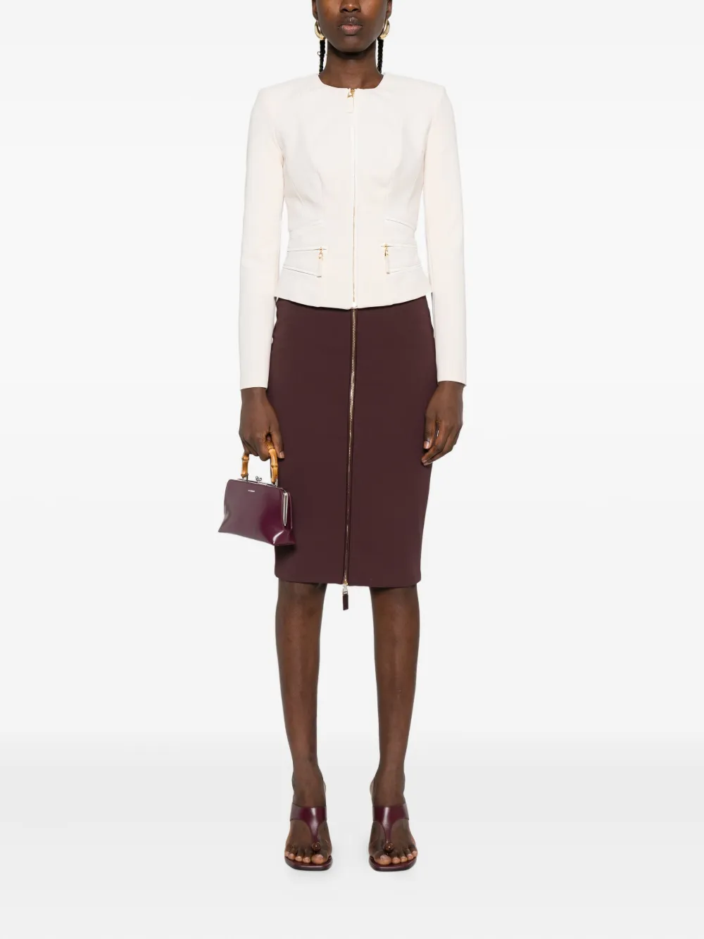 Elisabetta Franchi zip-detail pencil midi skirt - Bruin