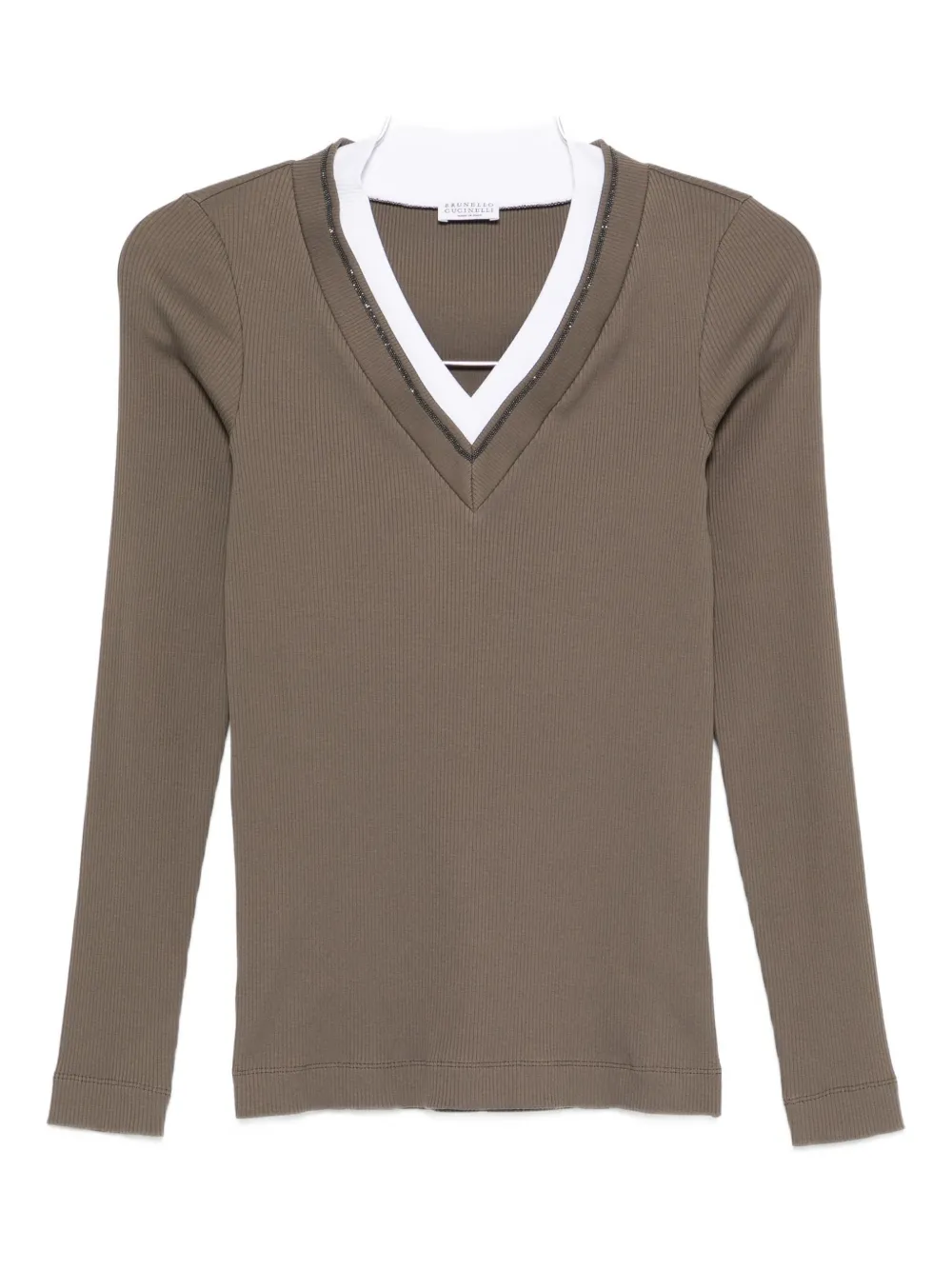 Brunello Cucinelli ribbed V-neck embellished T-shirt Groen