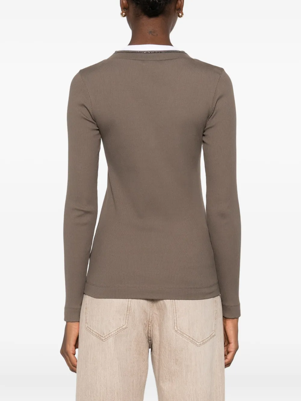 Brunello Cucinelli ribbed V-neck embellished T-shirt Groen