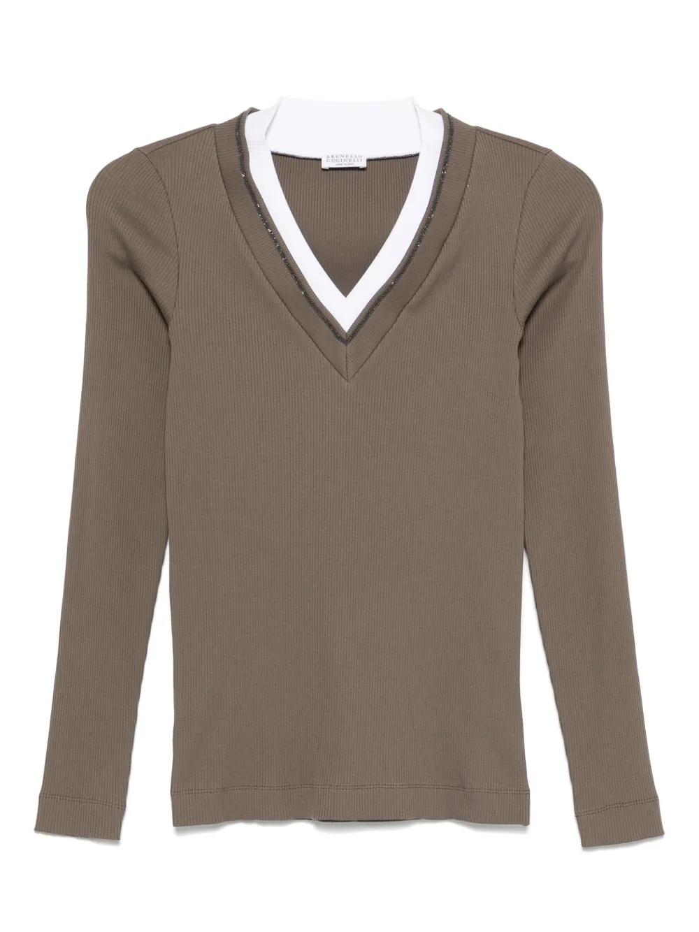 Brunello Cucinelli Geribbeld T-shirt verfraaid met V-hals Groen