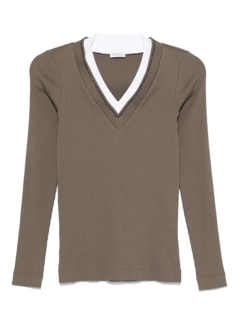 Brunello Cucinelli t-shirt côtelé à col v