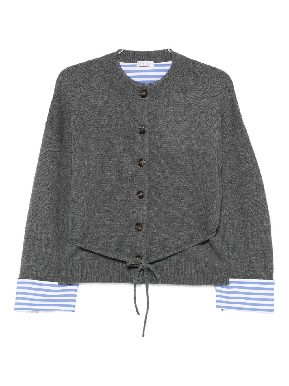 Brunello Cucinelli button-fastening tie-waist cardigan Grijs