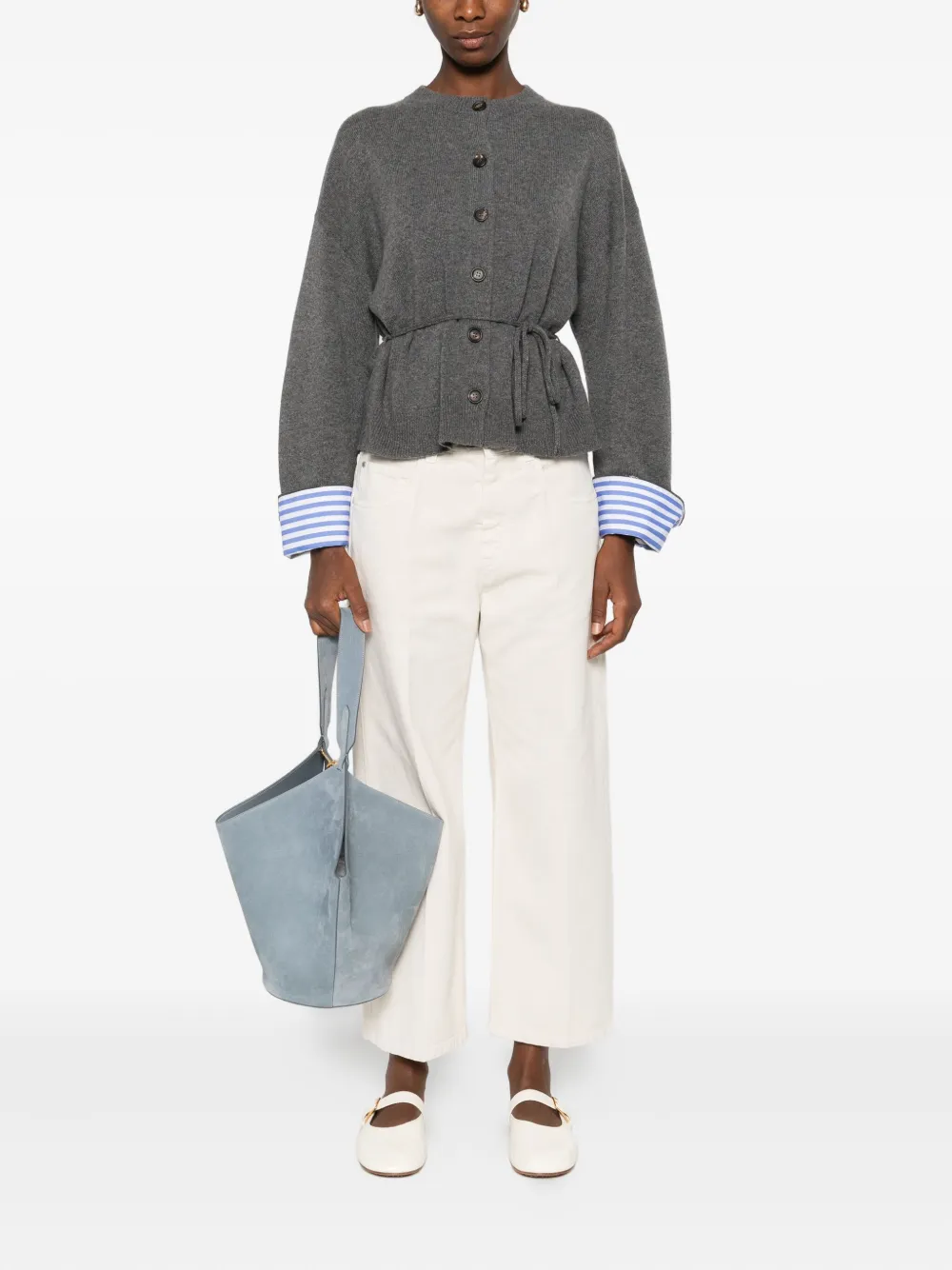 Brunello Cucinelli button-fastening tie-waist cardigan Grijs