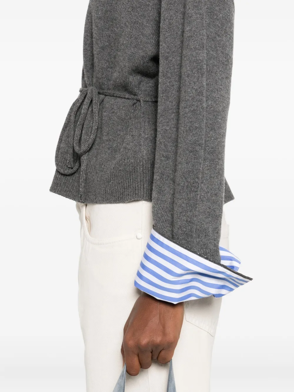 Brunello Cucinelli button-fastening tie-waist cardigan Grijs