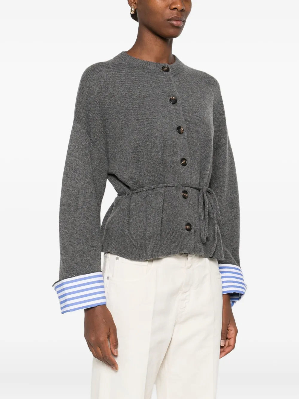 Brunello Cucinelli button-fastening tie-waist cardigan Grijs