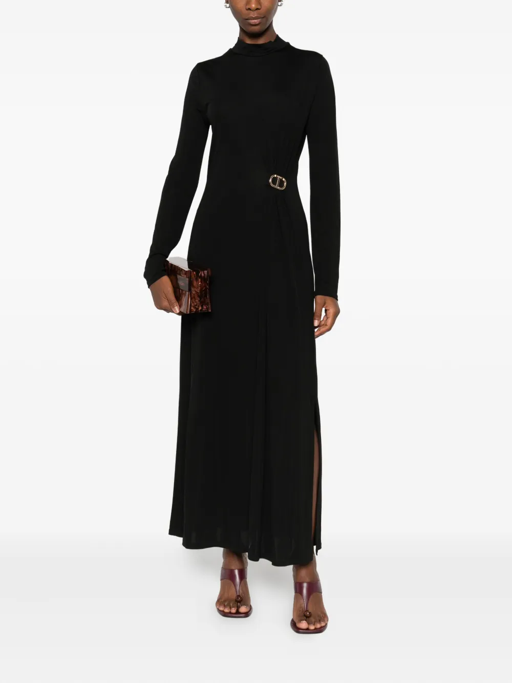 TWINSET high-neck buckle midi dress - Zwart