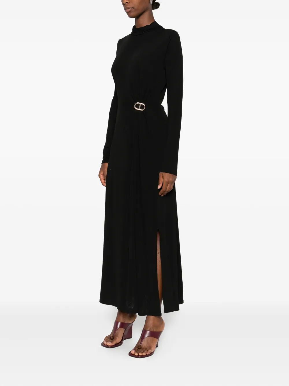 TWINSET Midi-jurk met hoge hals en gesp Zwart