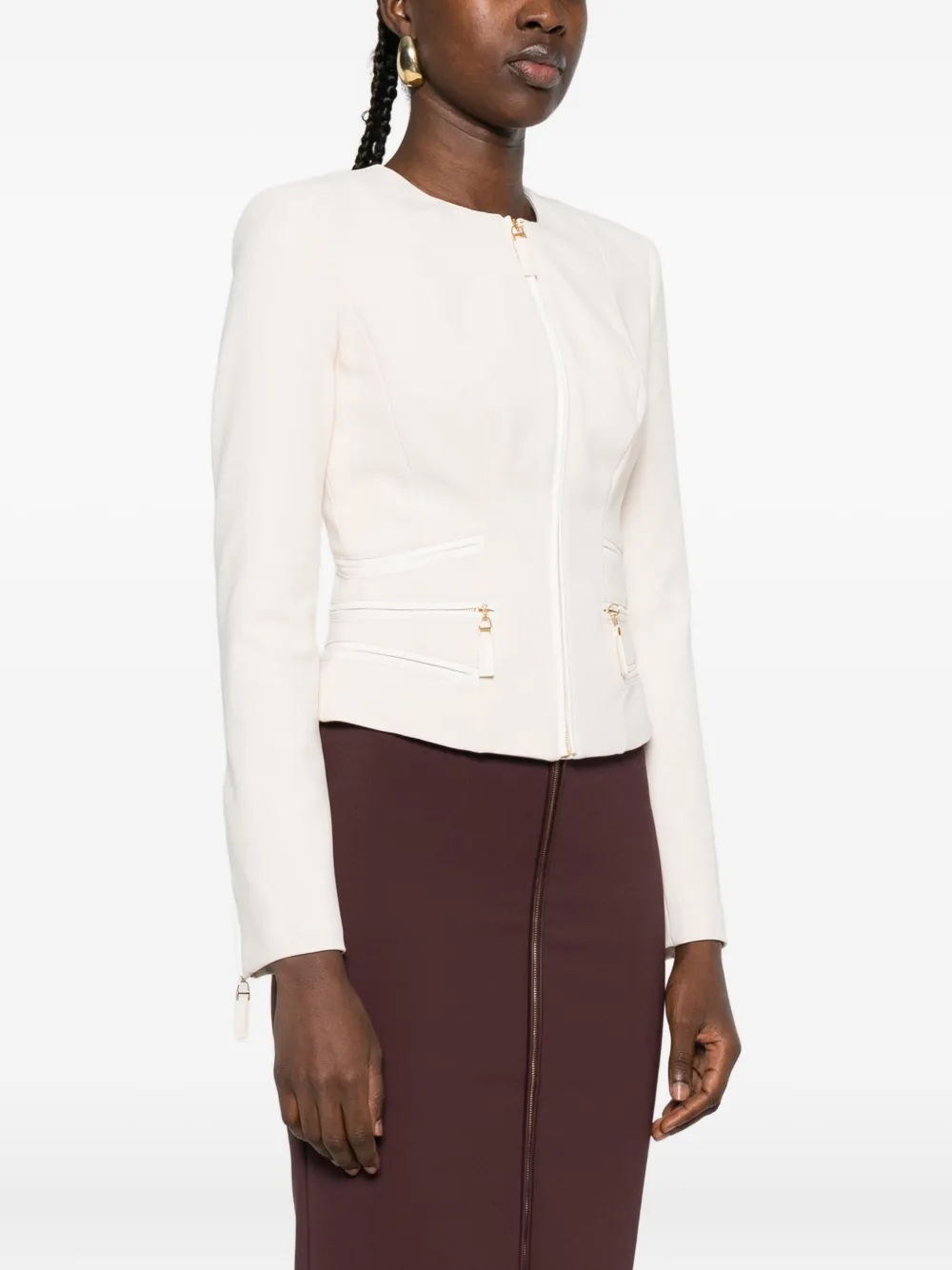 Elisabetta Franchi chain-trimmed zip-front jacket Beige